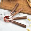 Rose Gold Measuring Cups and Spoons Set, Copper Pink Stainless Steel Cup and Spoon with Wooden Handle, Coffee Cake Milk Baking Measuring Cup