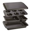 5-Piece Nonstick Carbon Steel Bakeware Set with Loaf Pan, Square Cake Pan, 6 Cup Muffin Pan, Roaster Pan, Cookie Sheet, Gray