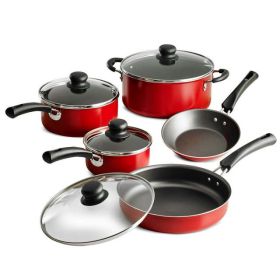 9-Piece Non-Stick Cookware Set, Champagne (Color: Red)