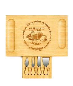 Kitchen Natural Bamboo Cutting Board Bamboo Cheese Board Set (Color: Natural)